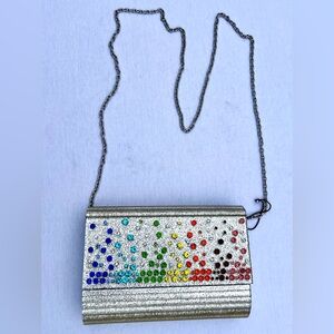 Kurt Geiger Silver Evening Clutch with Multicolor Crystal Detail